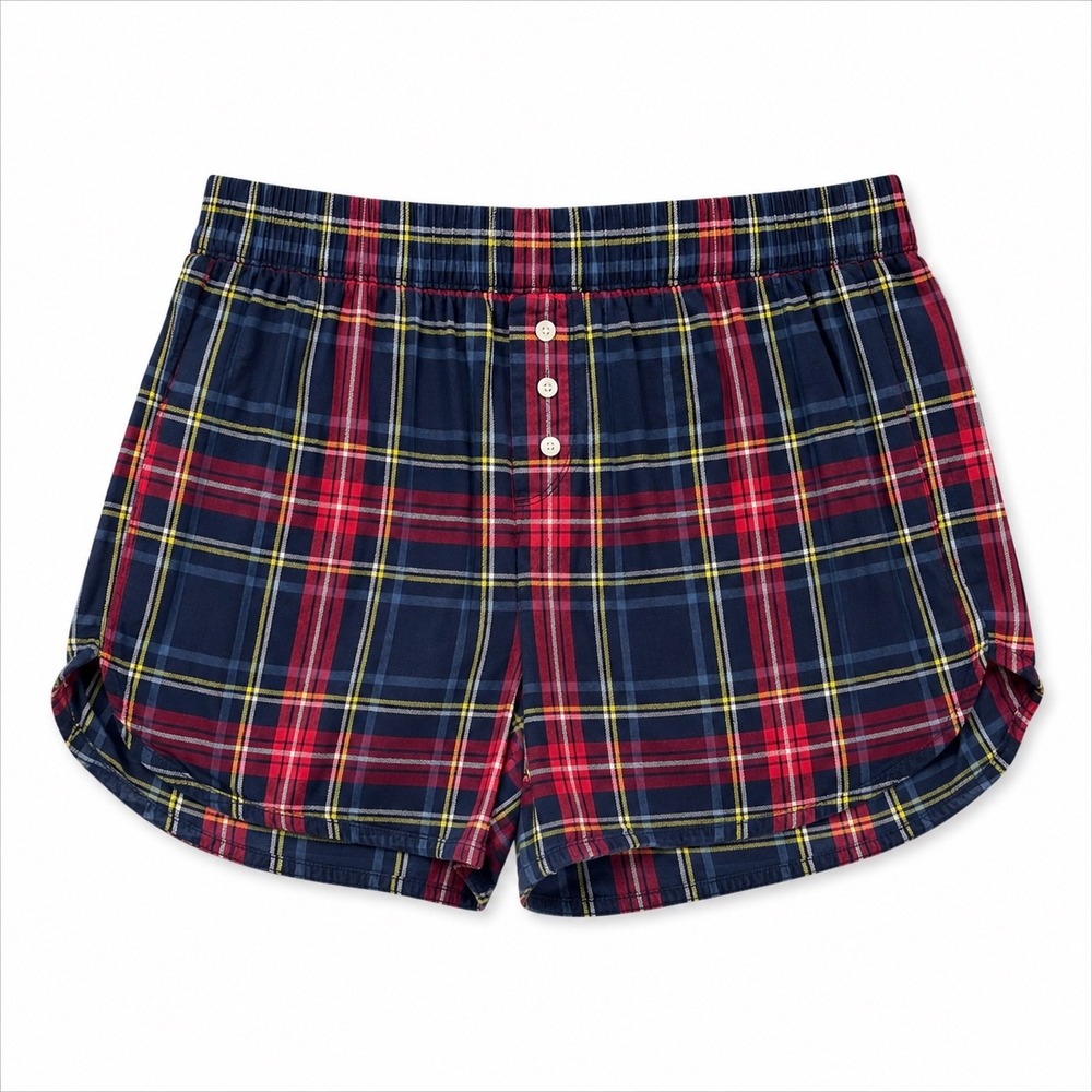 Aerie Plaid Flannel Pajama Shorts Womens Size S Navy Heritage Check Sleepwear